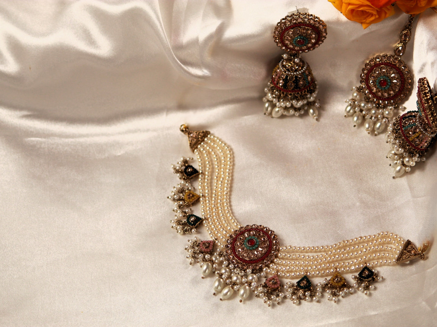 Multicolor Amolika Pearl Jewellery Set