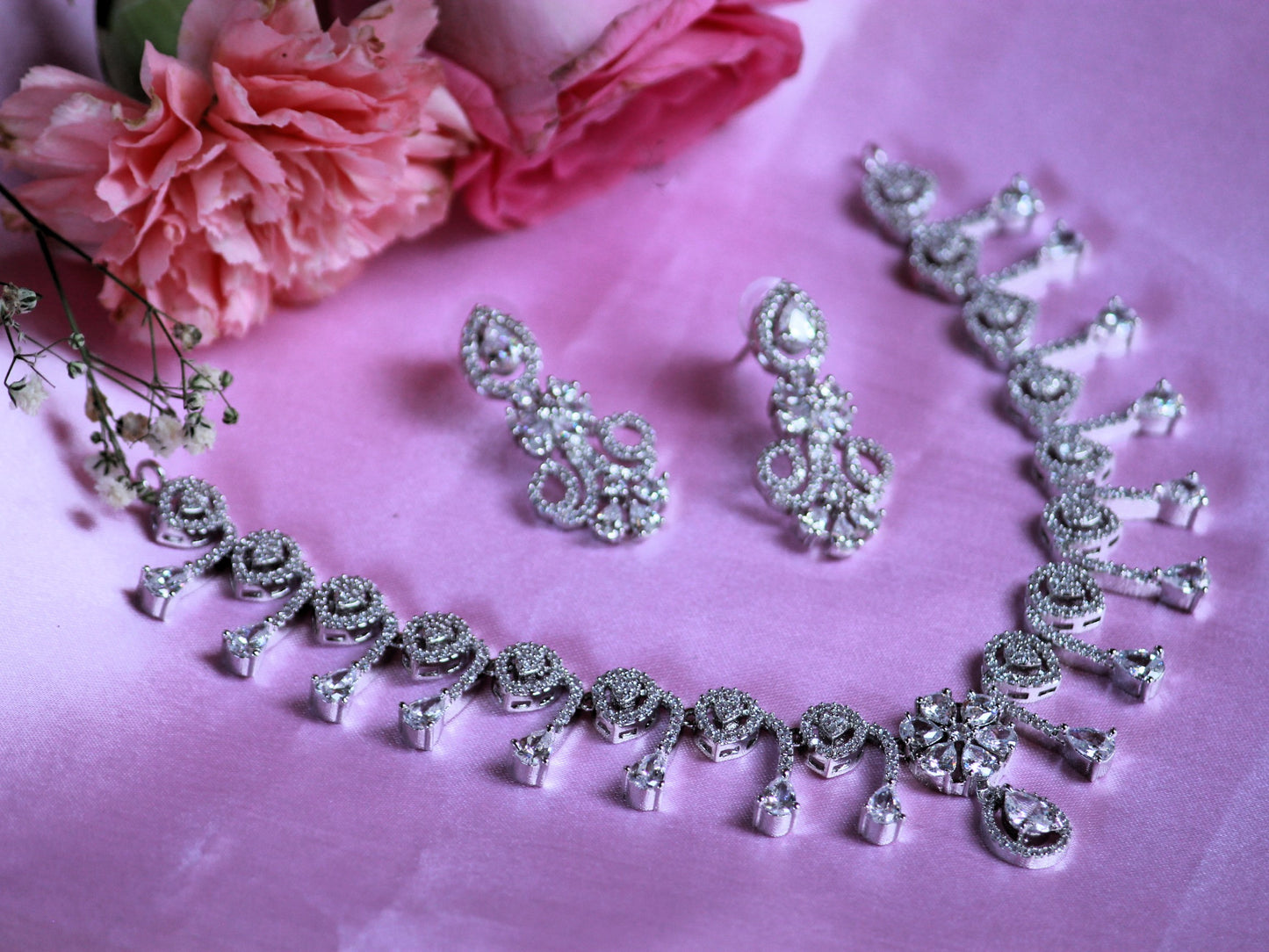 White Jaanvi Zirconia Jewellery Set