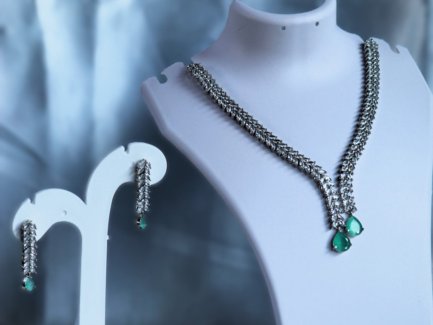Mint Green Nakshi Zirconia Jewellery Set