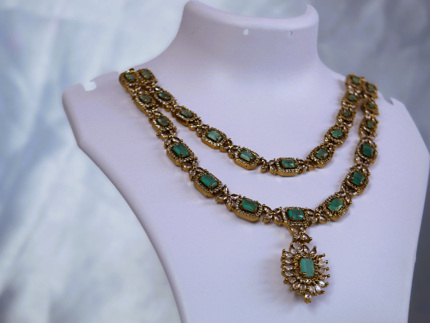 Mint Green Aashika Zirconia Jewelery Set