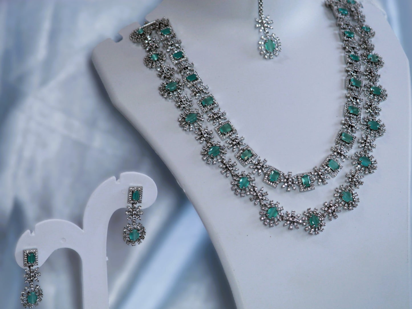 Mint Green Abiya Zirconia Jewelery Set