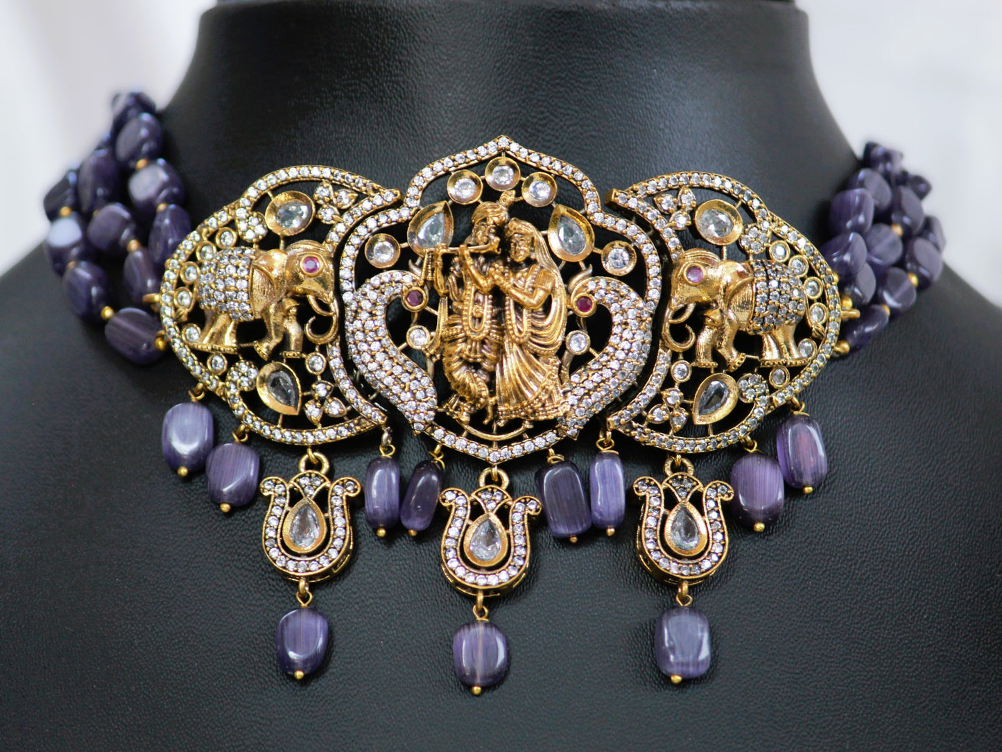 Purple Radhe Temple Jewellery Set