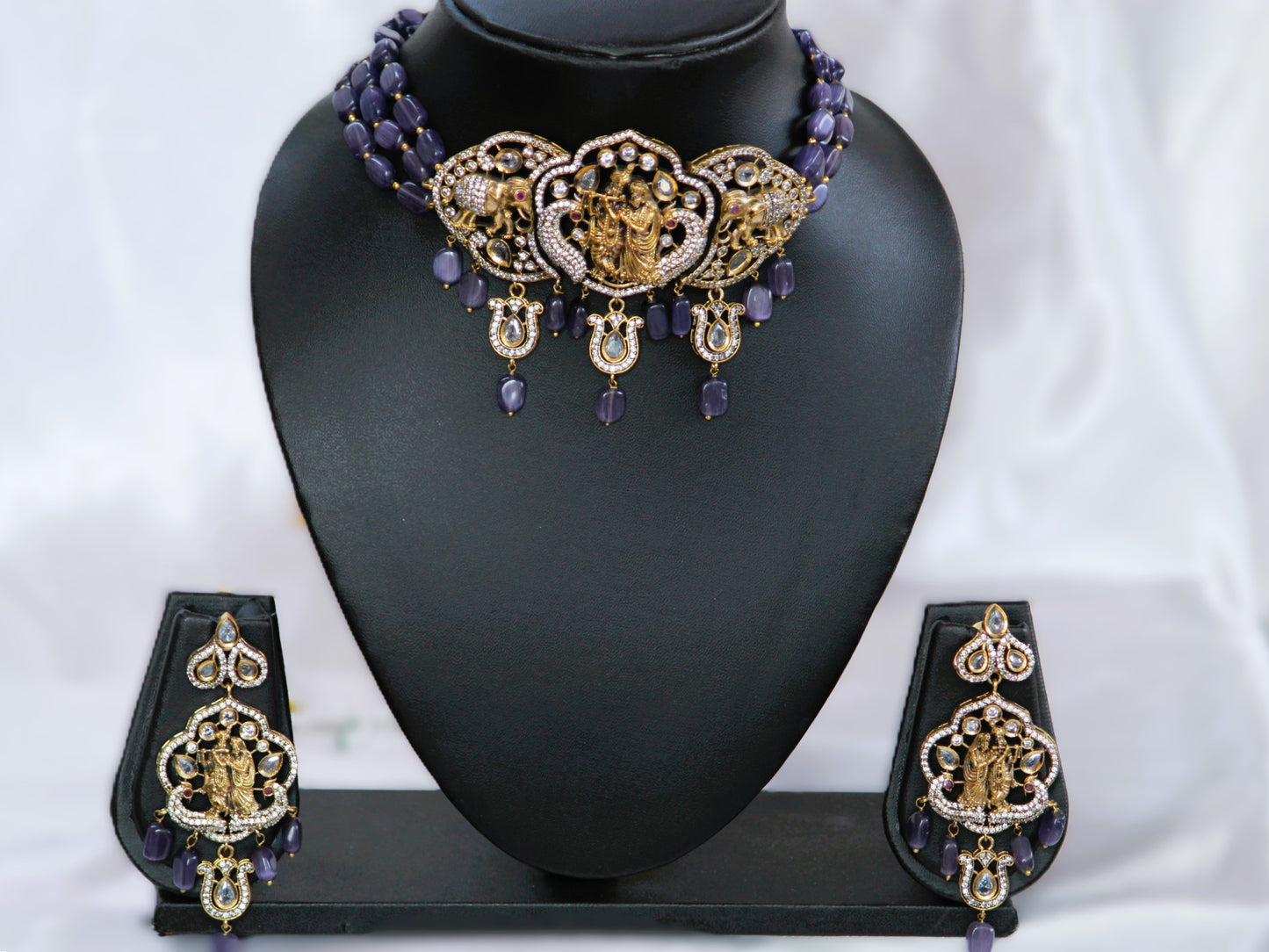 Purple Radhe Temple Jewellery Set