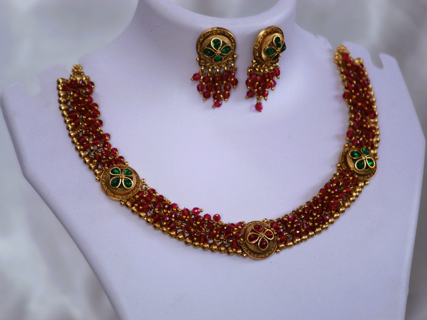 Red Anandi Antique Jewellery Set