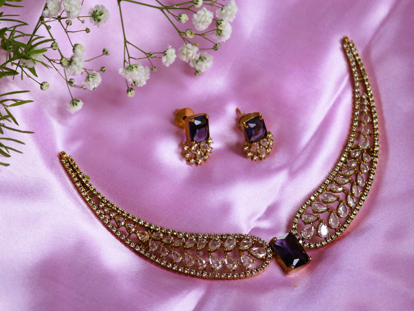 Purple Vibha Zirconia Jewellery Set