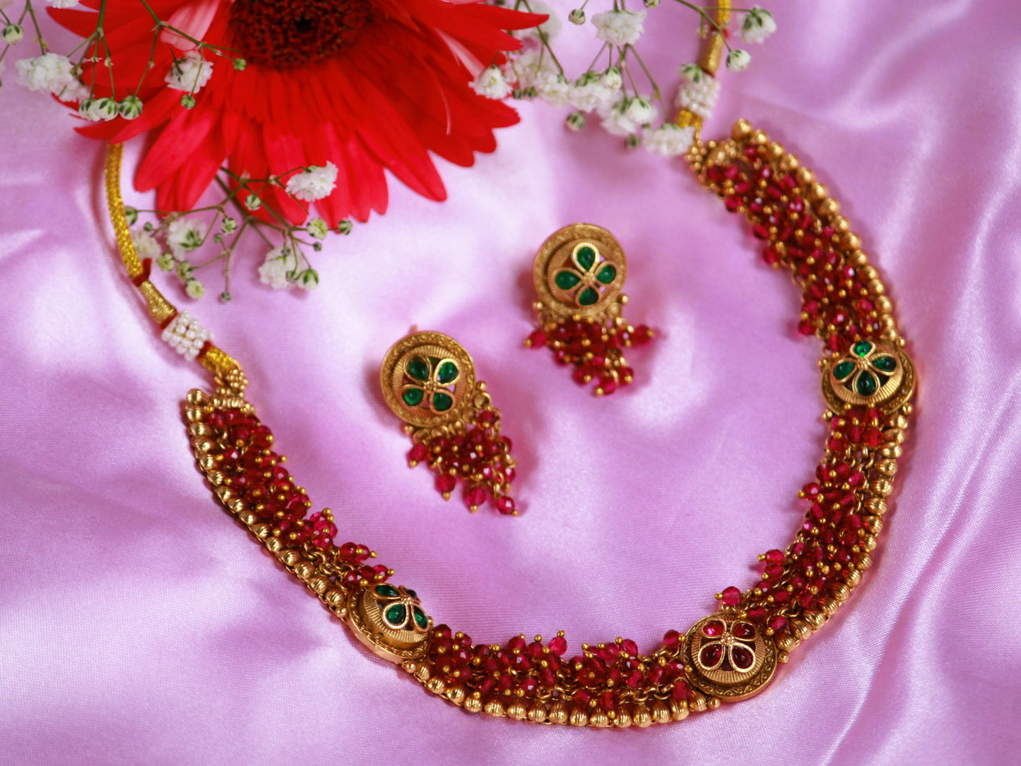 Red Anandi Antique Jewellery Set