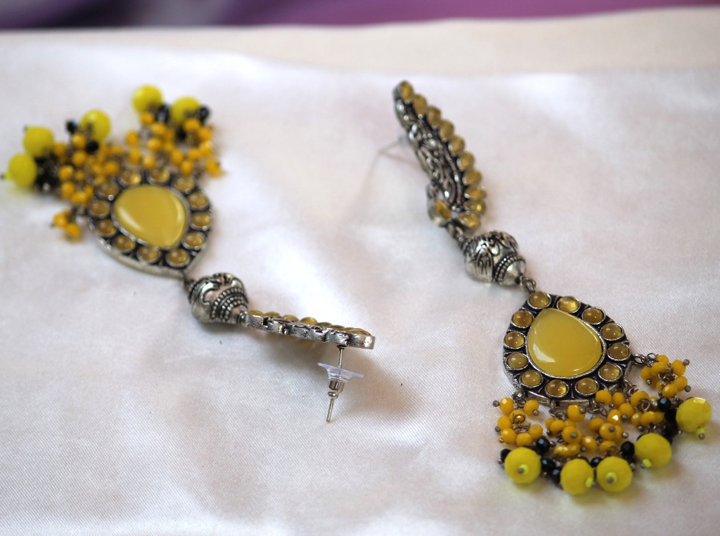 Yellow Tamasi Oxidised Danglers