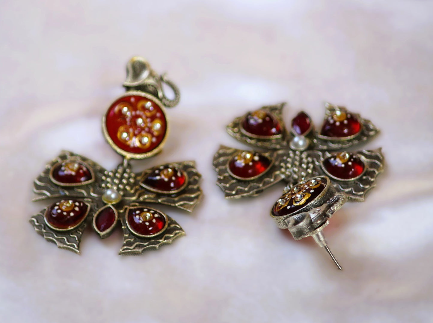 Maroon Titli Oxidised Danglers
