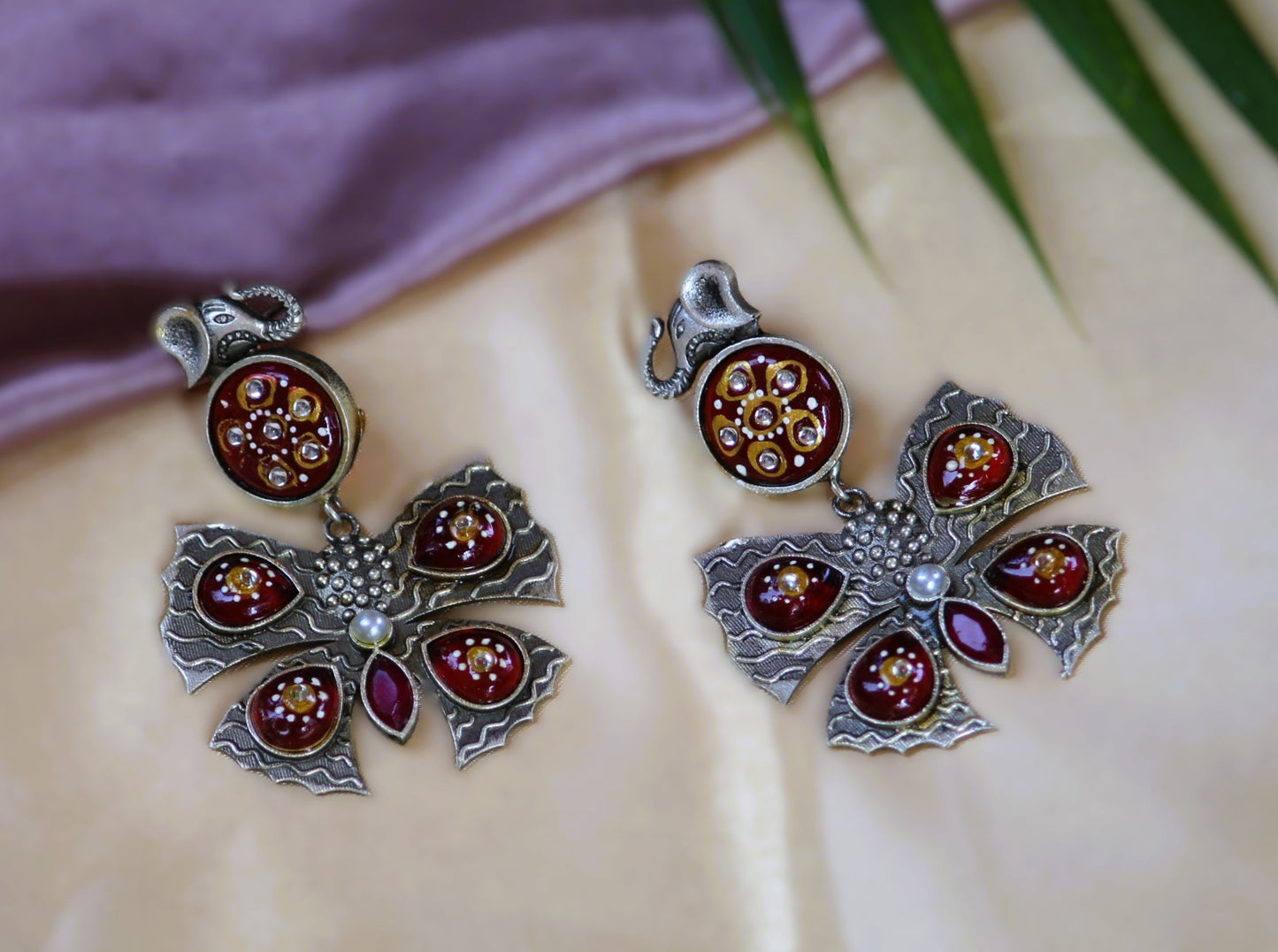 Maroon Titli Oxidised Danglers
