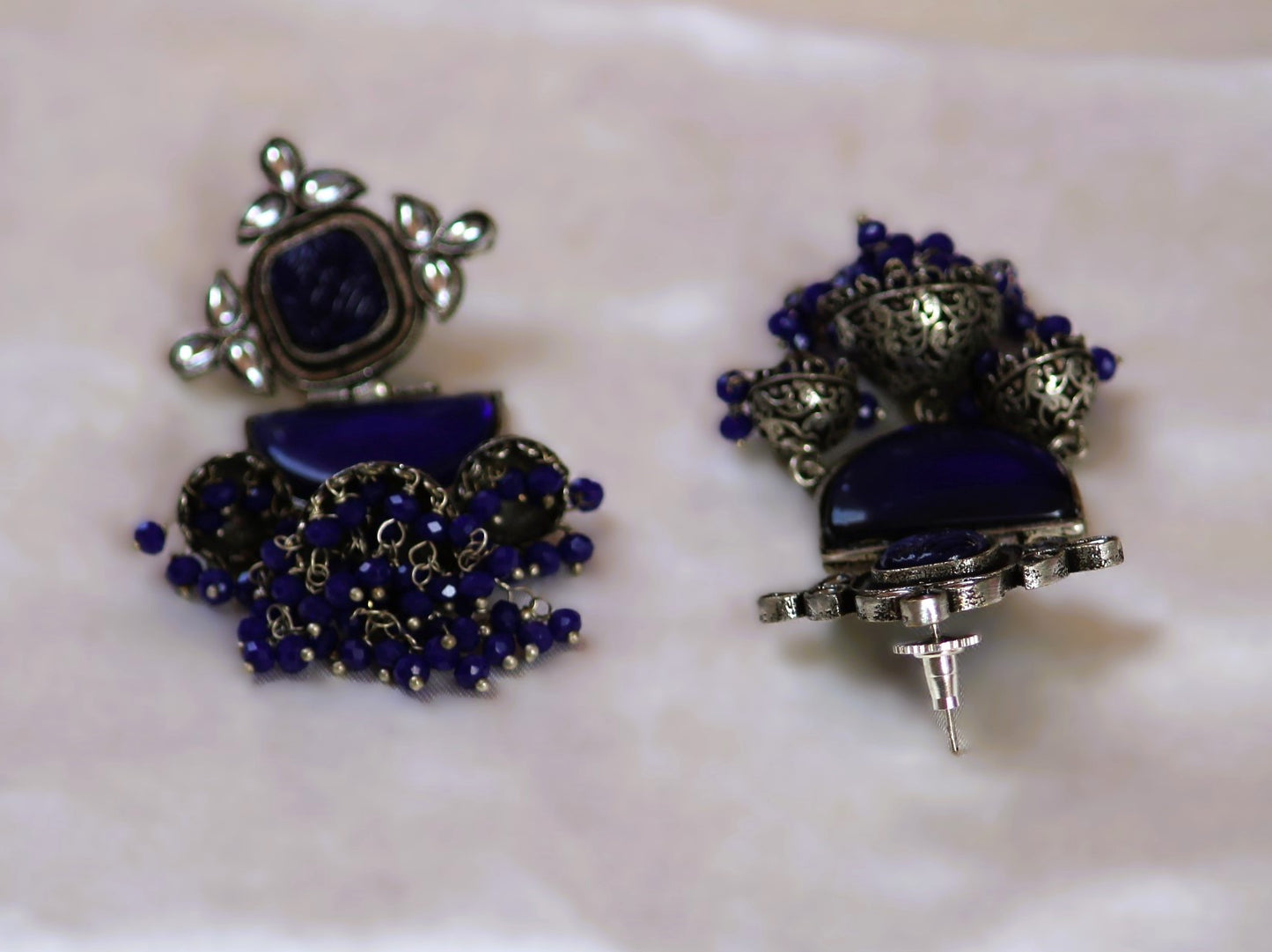 Royal Blue Paheli Oxidised Danglers