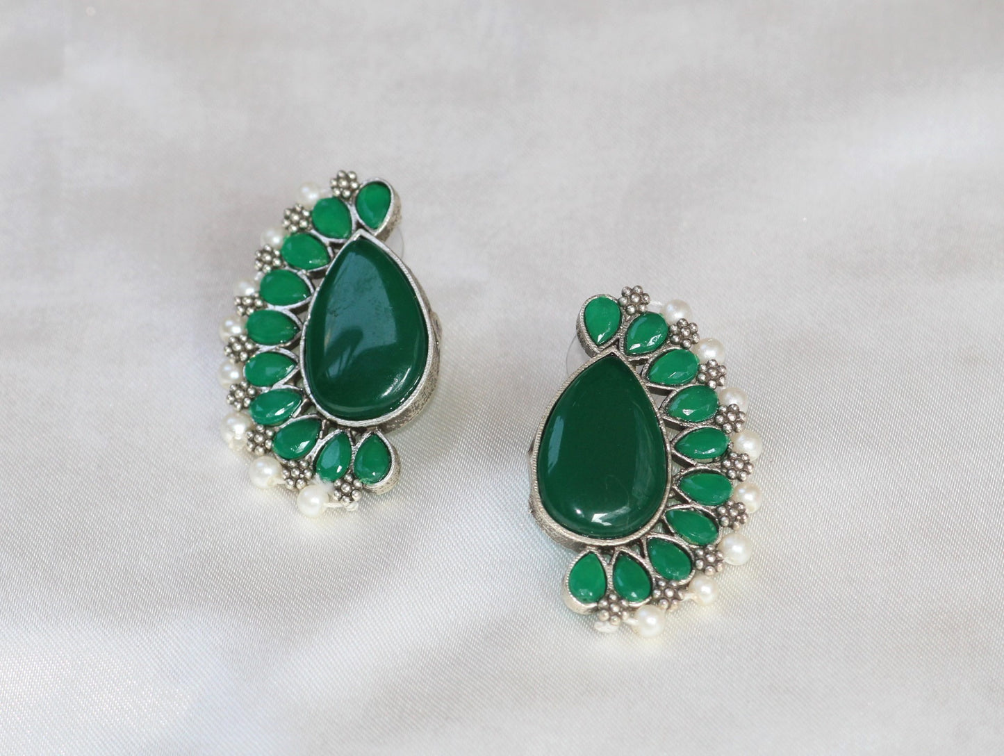 Green Mansi Oxidised Studs