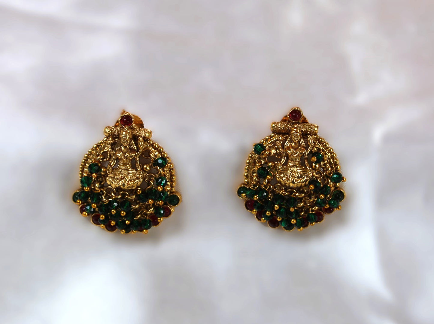 Green Shambavi Temple Studs
