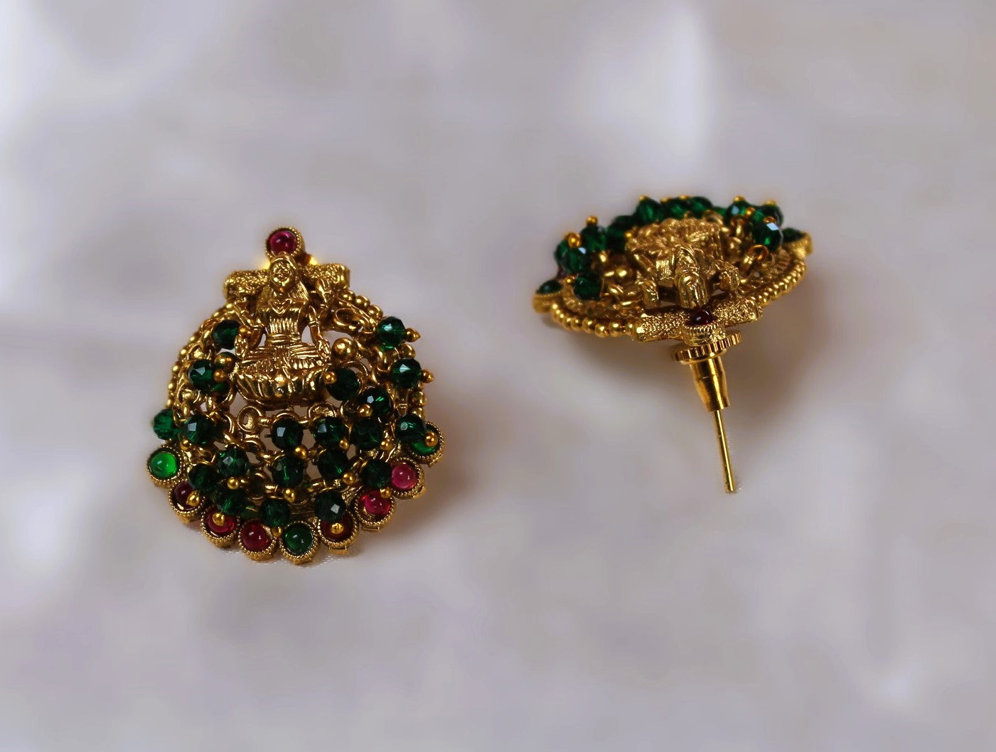 Green Shambavi Temple Studs