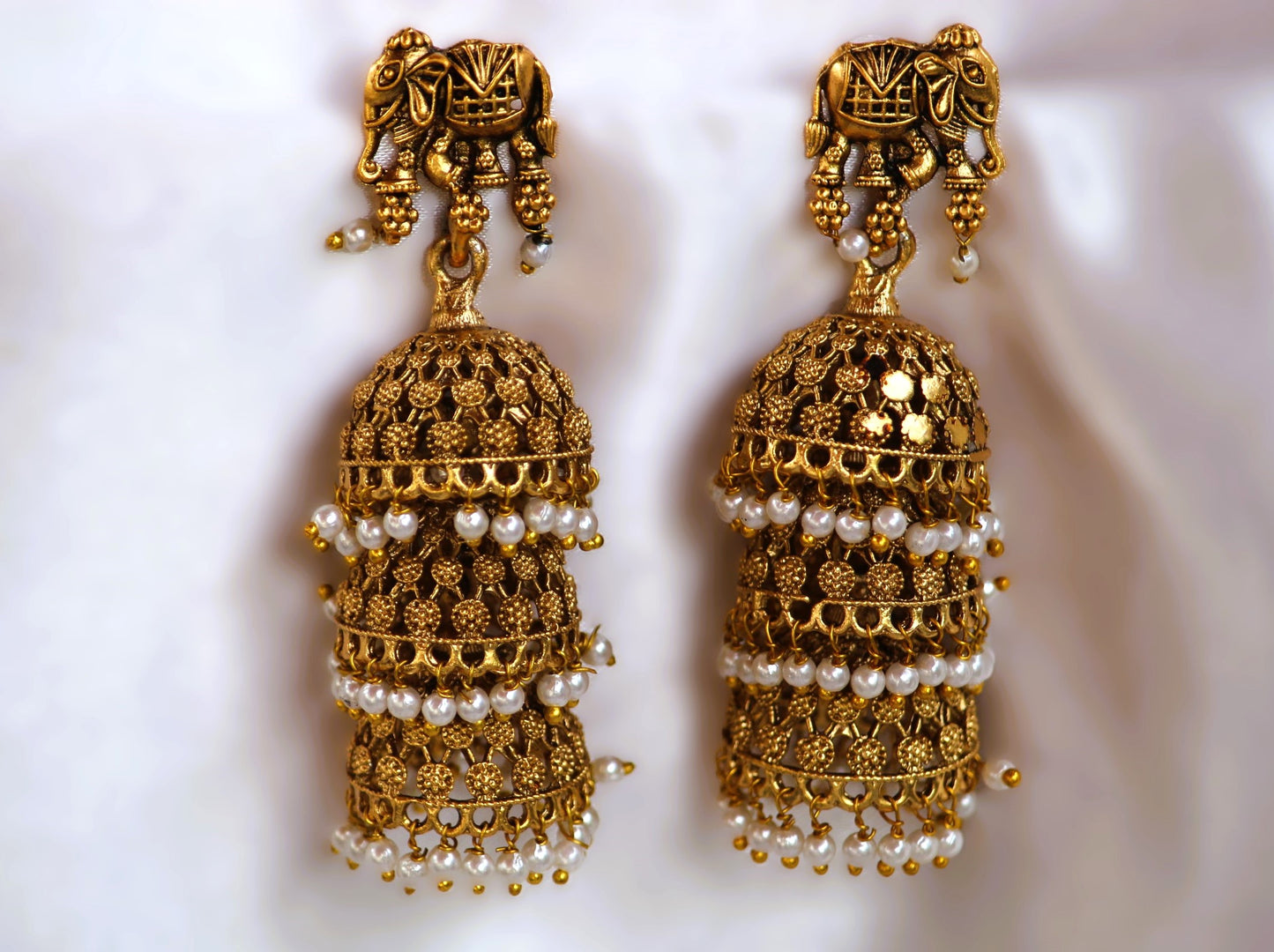 Golden Naadini Temple Jhumkis