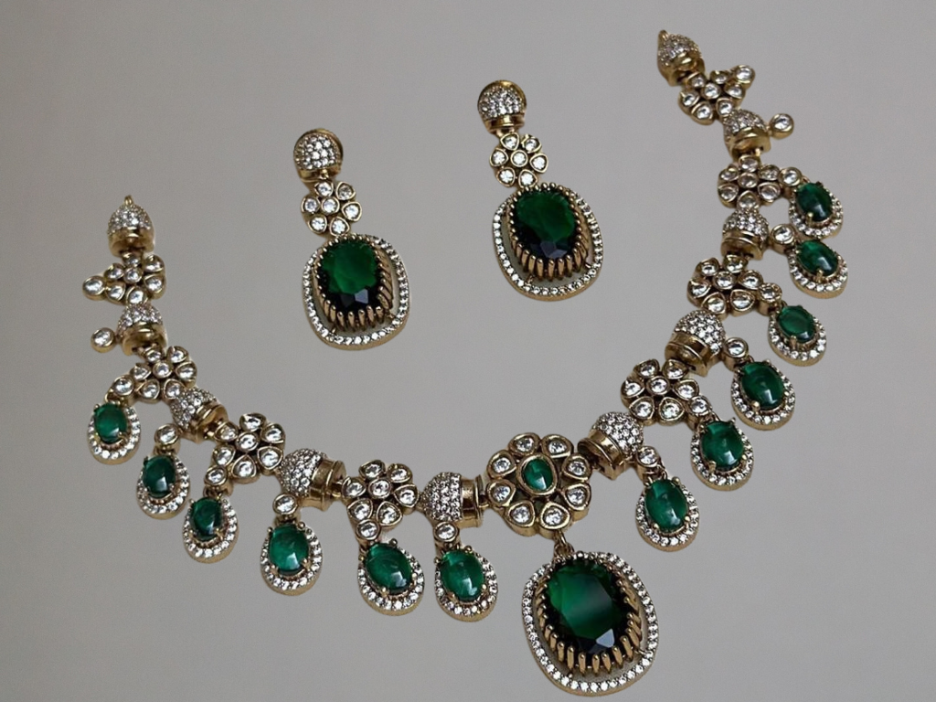 Green Preetha Victorian Jewellery Set