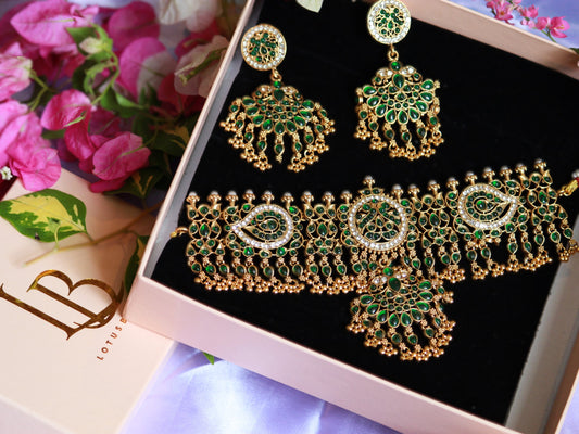 Green Mandara Choker Jewellery Set
