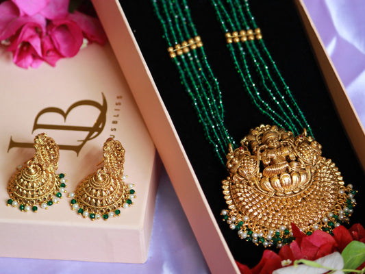 Green Srilakshmi Temple Jewellery Set