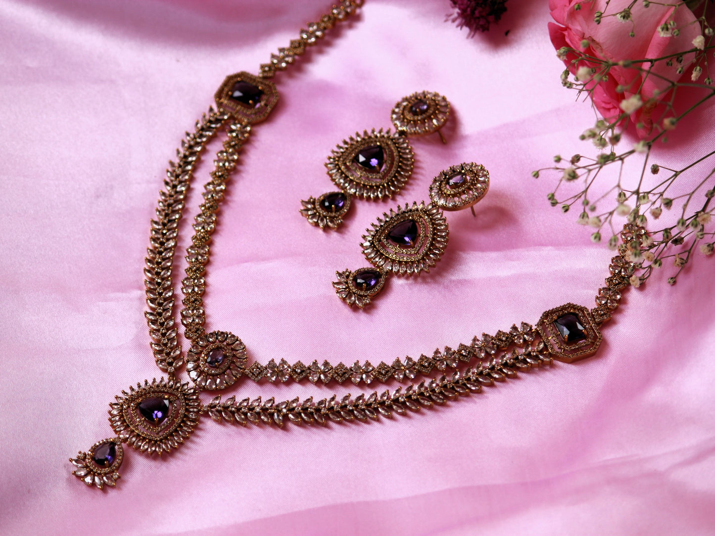 Purple Navya Zirconia Jewellery Set