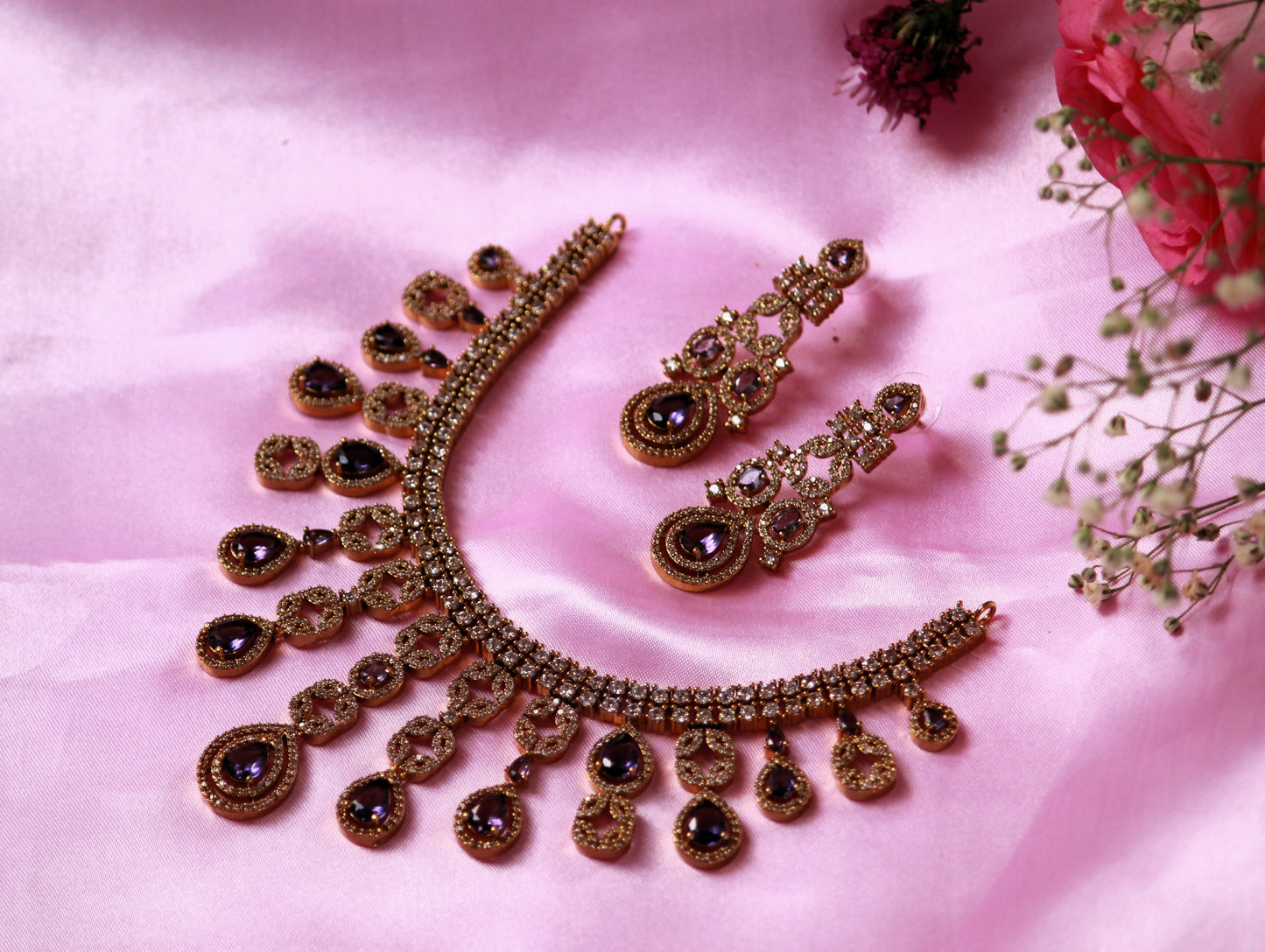 Purple Dhanvi Zirconia Jewellery Set