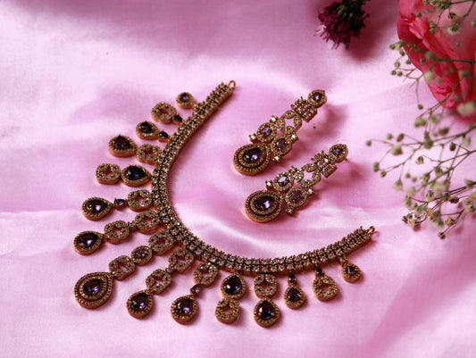 Purple Dhanvi Zirconia Jewellery Set