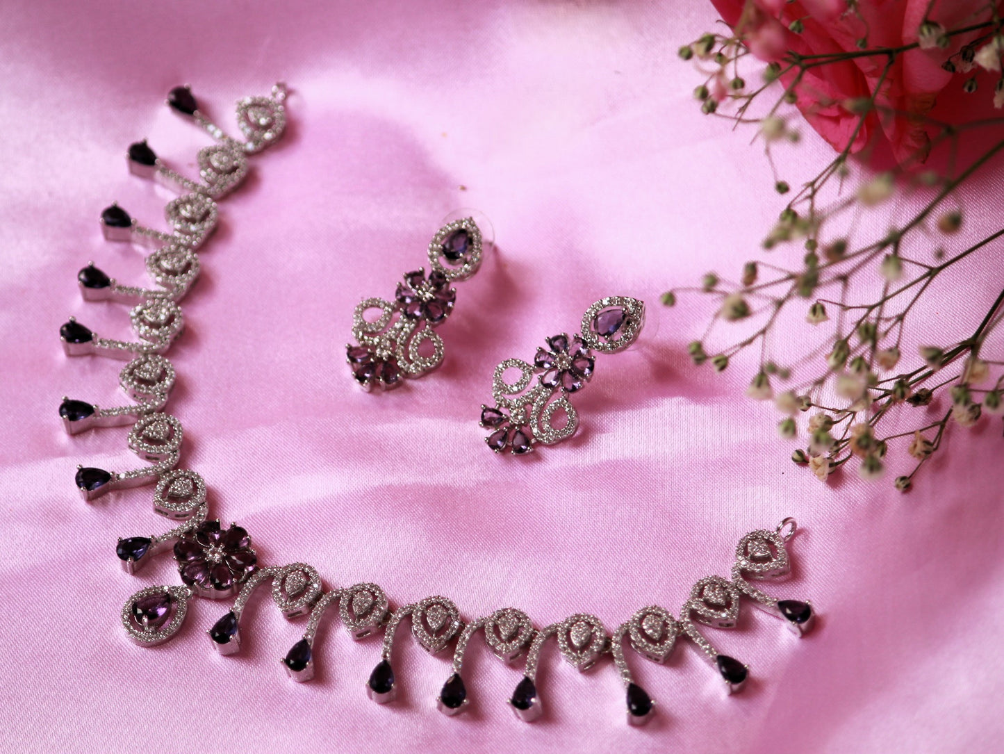 Purple Jaanvi Zirconia Jewellery Set