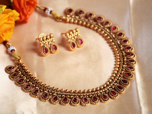 Red Arushi  Antique Jewellery Set