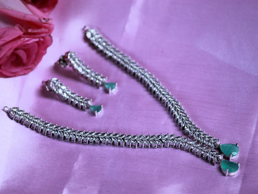 Mint Green Nakshi Zirconia Jewellery Set