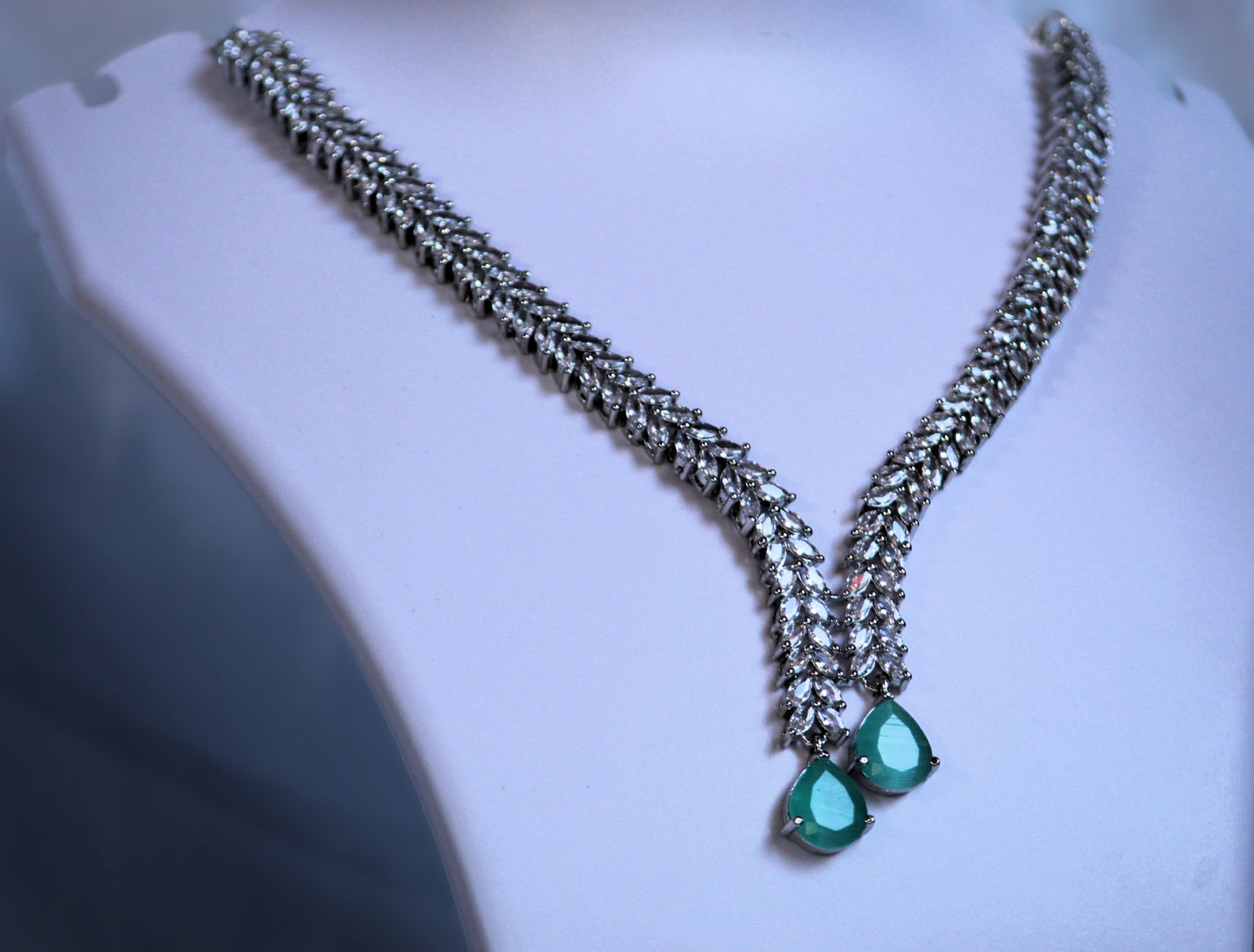 Mint Green Nakshi Zirconia Jewellery Set