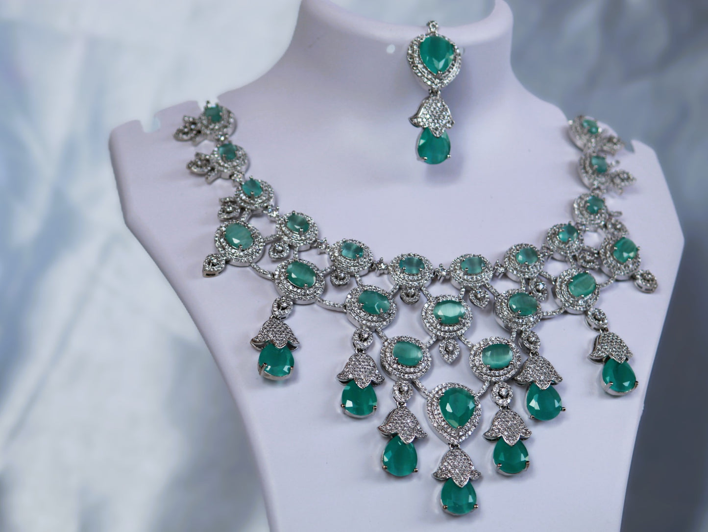 Mint Green Aarna Zirconia Jewellery Set