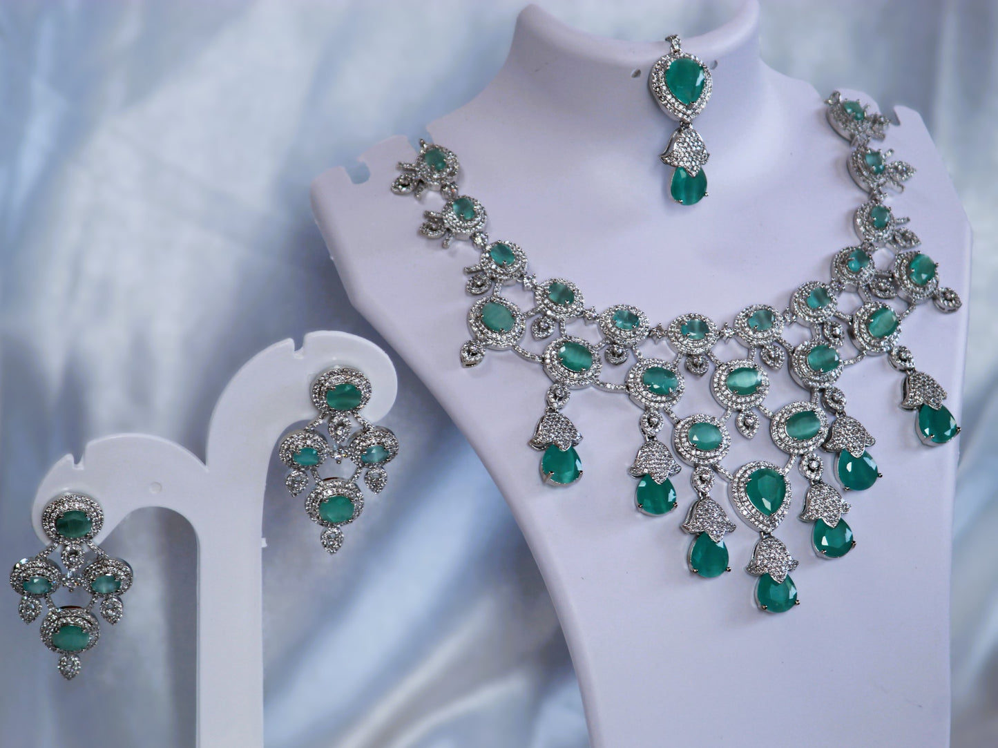 Mint Green Aarna Zirconia Jewellery Set