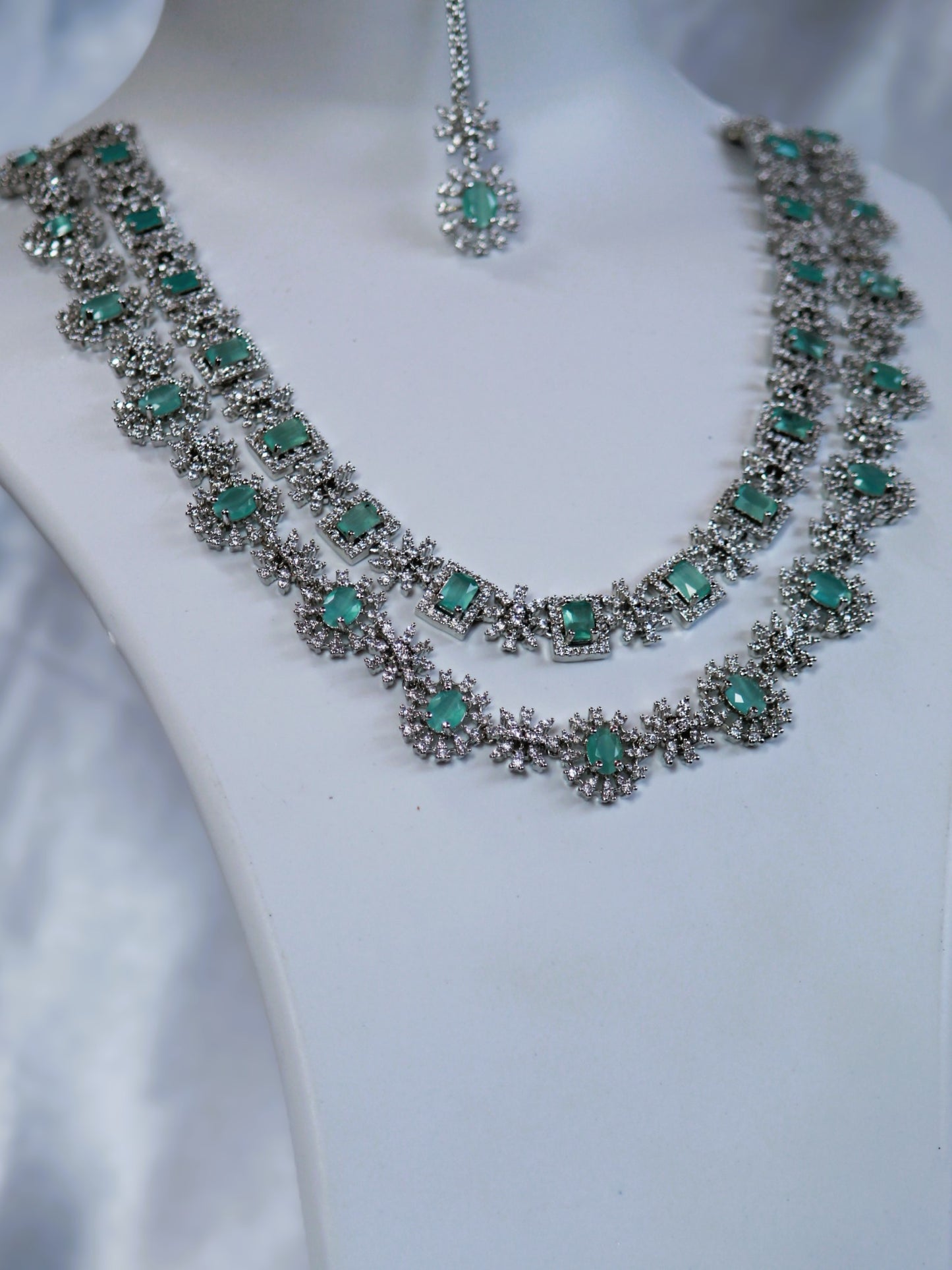 Mint Green Abiya Zirconia Jewelery Set