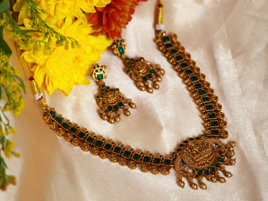 Green Shukri Temple Jewellery Set