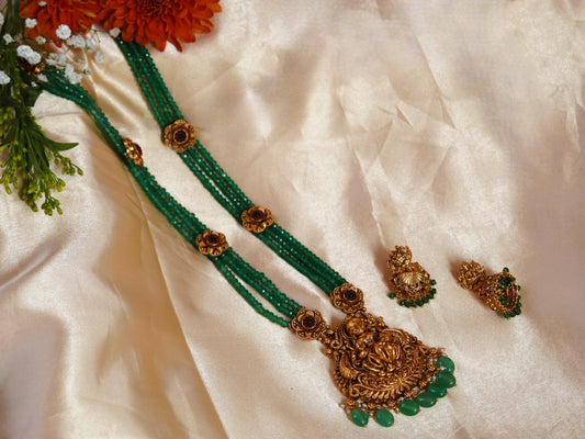 Green Manasa Temple Jewellery Set