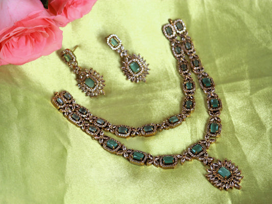 Mint Green Aashika Zirconia Jewelery Set