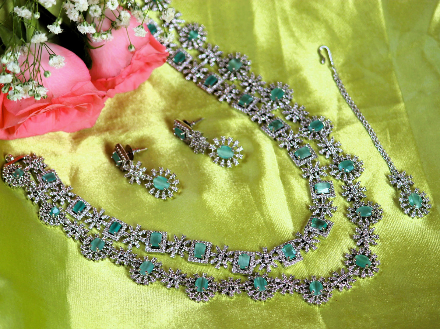 Mint Green Abiya Zirconia Jewelery Set