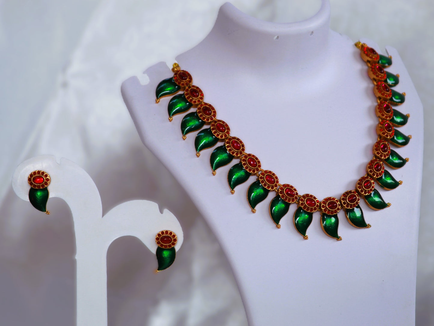 Green Charvi Meenakari Antique Jewellery Set