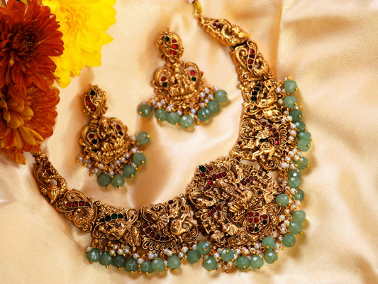 Green Vasudha Temple Jewellery Set