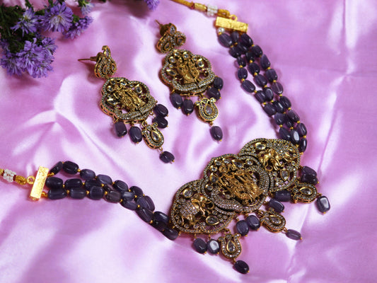 Purple Radhe Temple Jewellery Set
