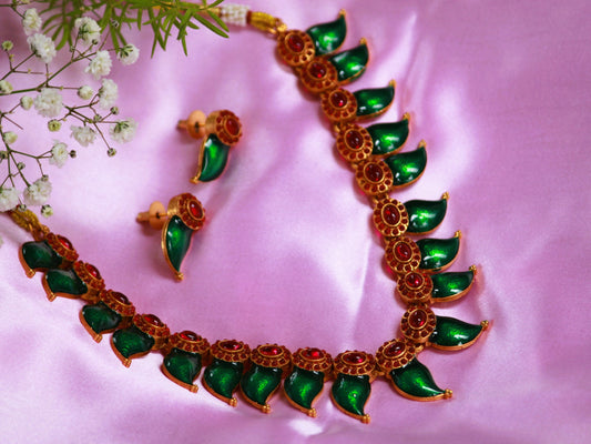 Green Charvi Meenakari Antique Jewellery Set