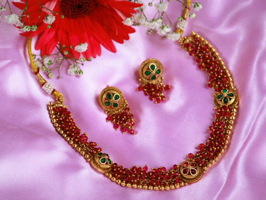 Red Anandi Antique Jewellery Set