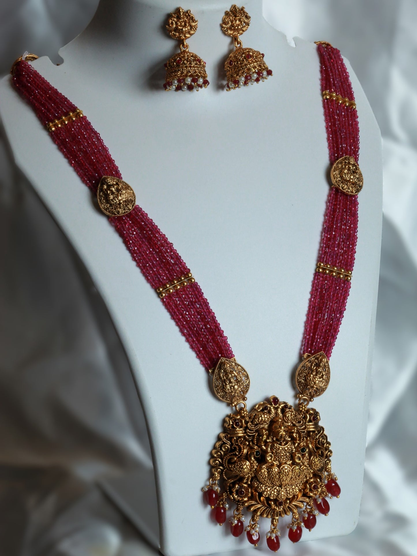 Pink Roopashri Temple Jewellery Set