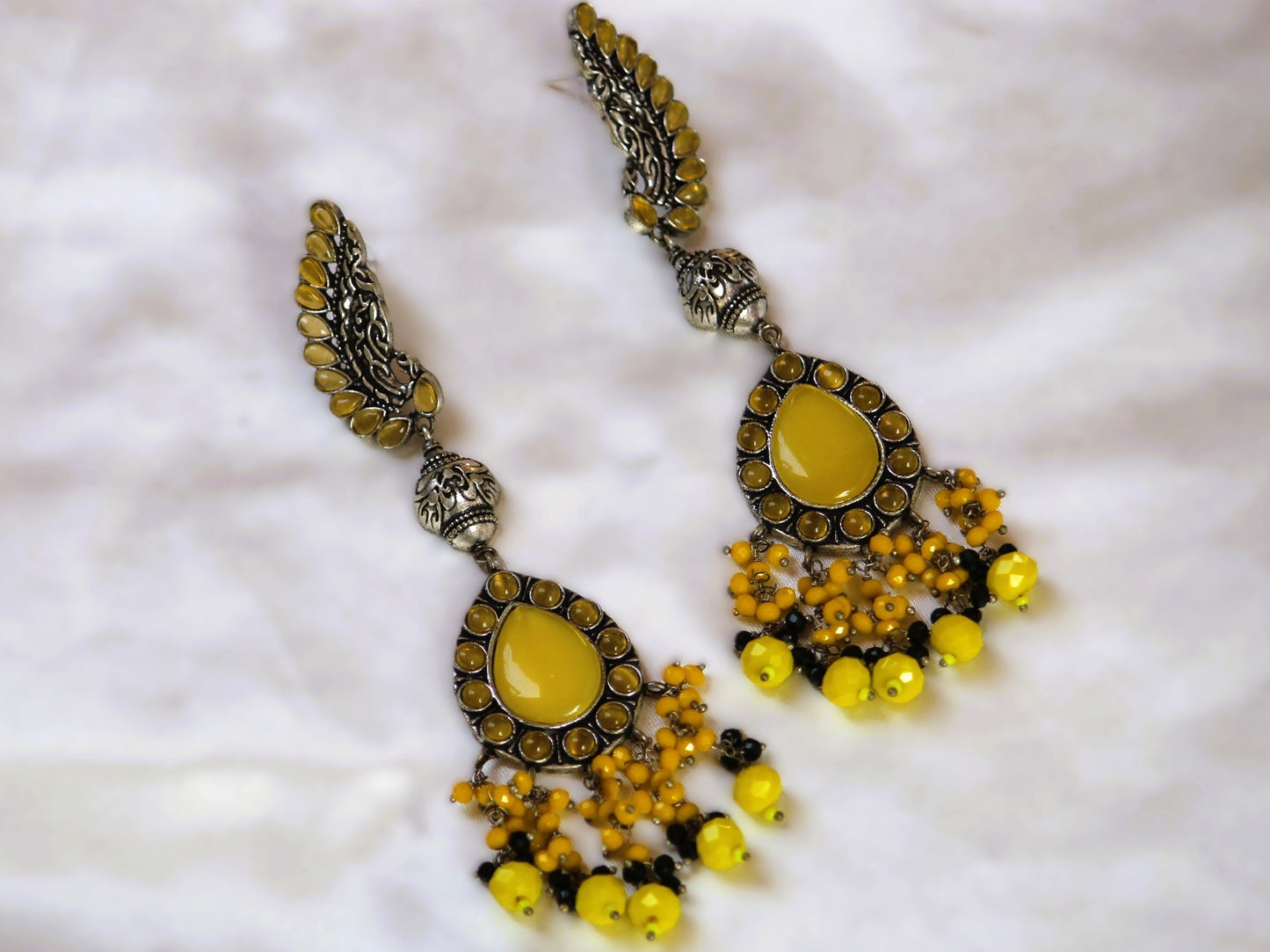 Yellow Tamasi Oxidised Danglers