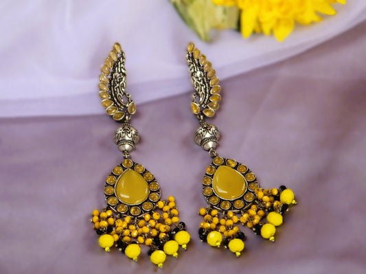Yellow Tamasi Oxidised Danglers