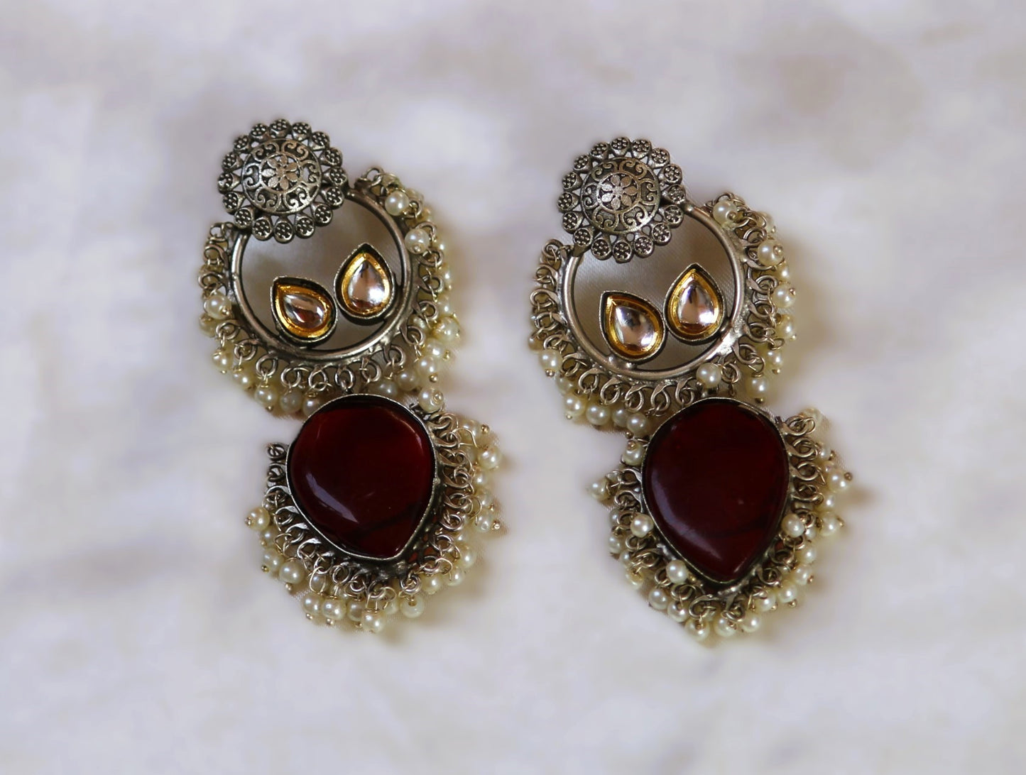 Maroon Priyanka Oxidised Danglers