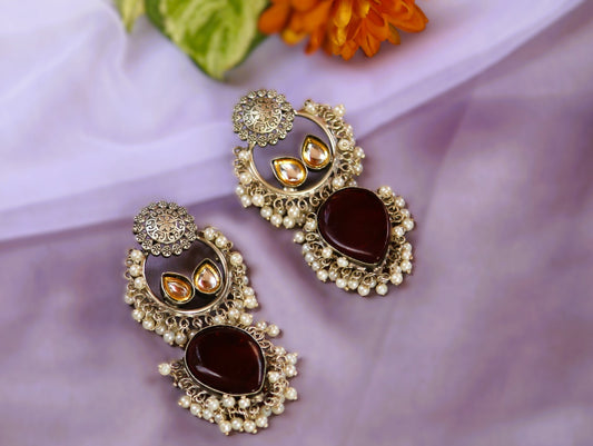 Maroon Priyanka Oxidised Danglers