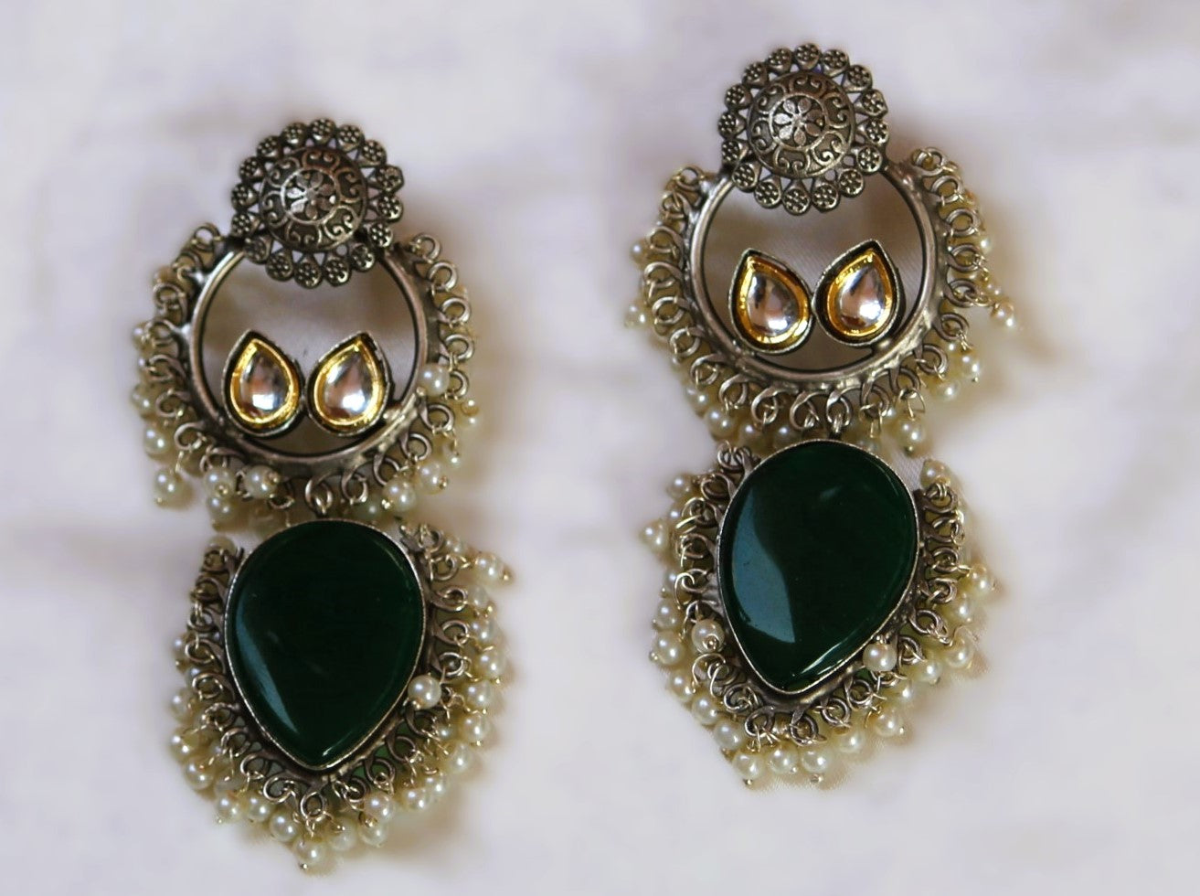 Green Priyanka Oxidised Danglers