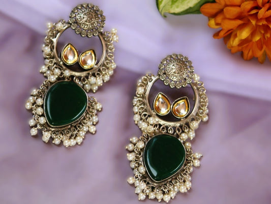 Green Priyanka Oxidised Danglers