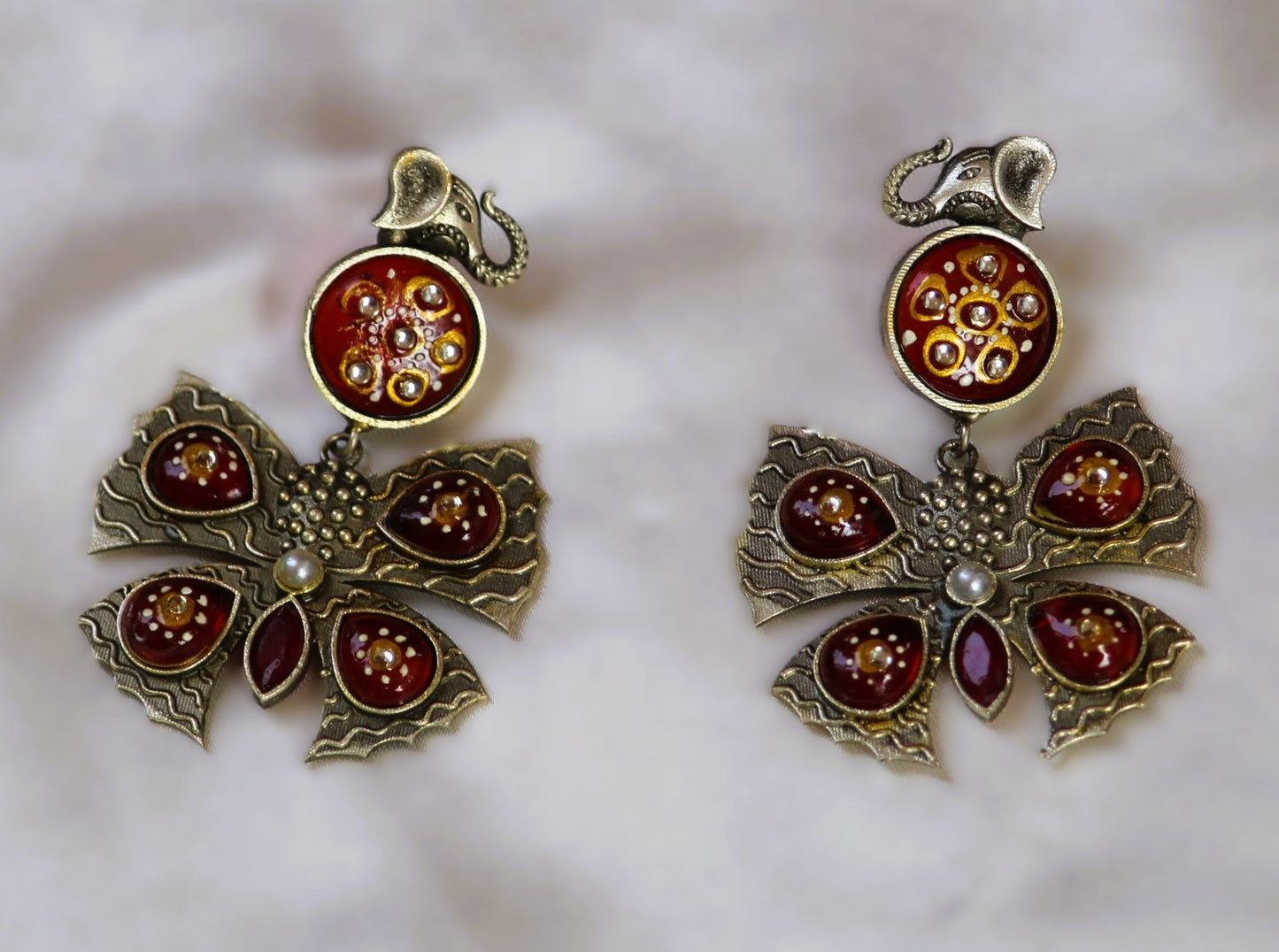 Maroon Titli Oxidised Danglers
