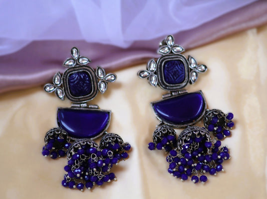 Royal Blue Paheli Oxidised Danglers