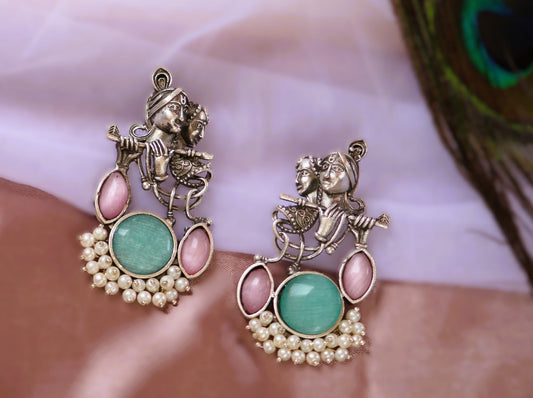 Multicolor Radhe Oxidised Danglers